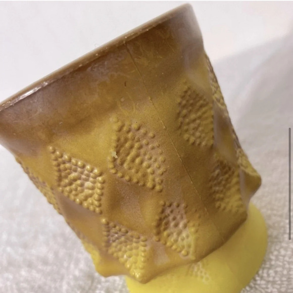 Vintage Anchor Hocking  Fire King Yellow Brown Textured Diamond Kimberly Mug - Picture 6 of 11